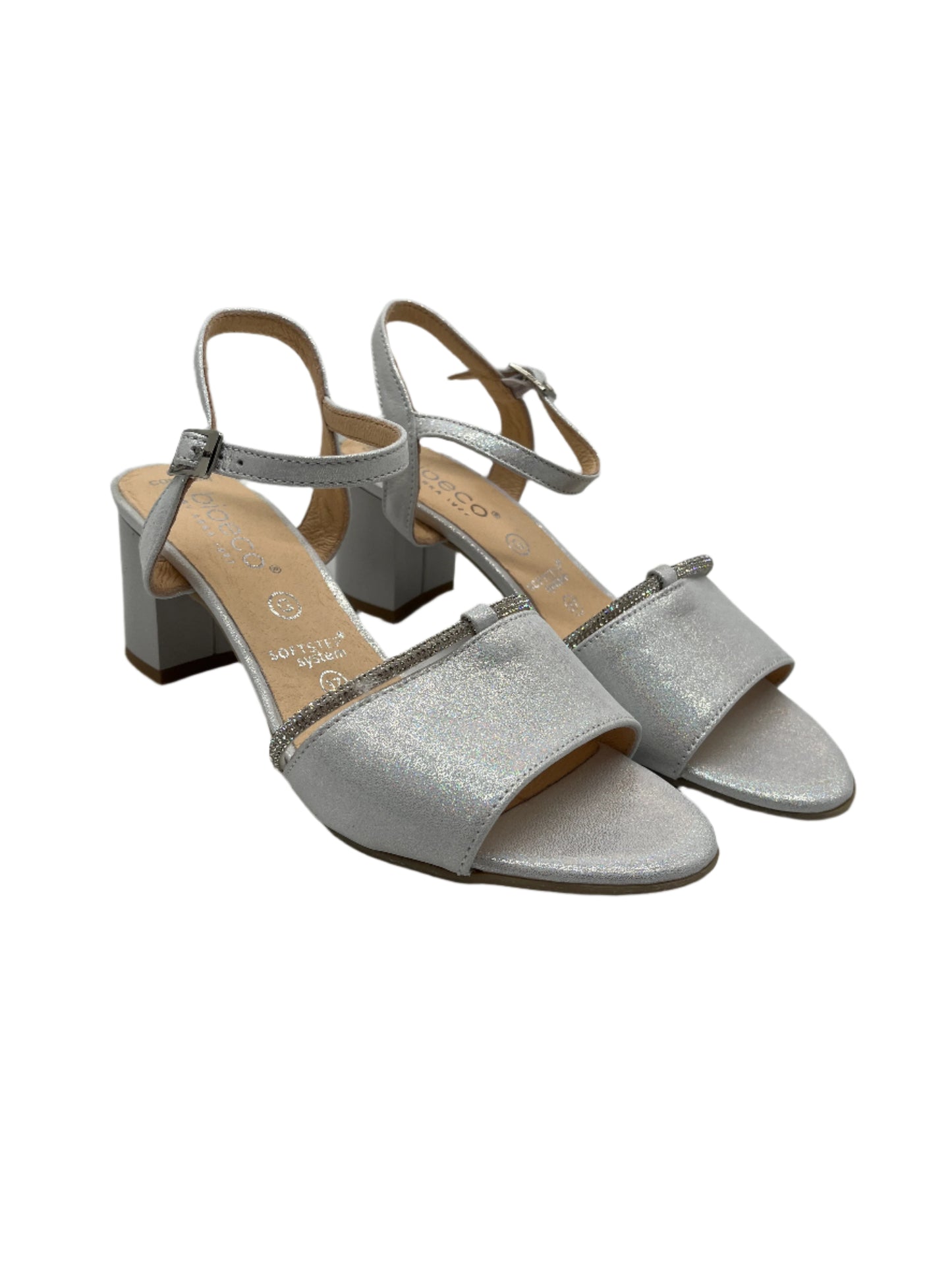 Bioeco by Arka 4040 2475+1661 Silver Leather Block Heel Sandals with Slingback Strap