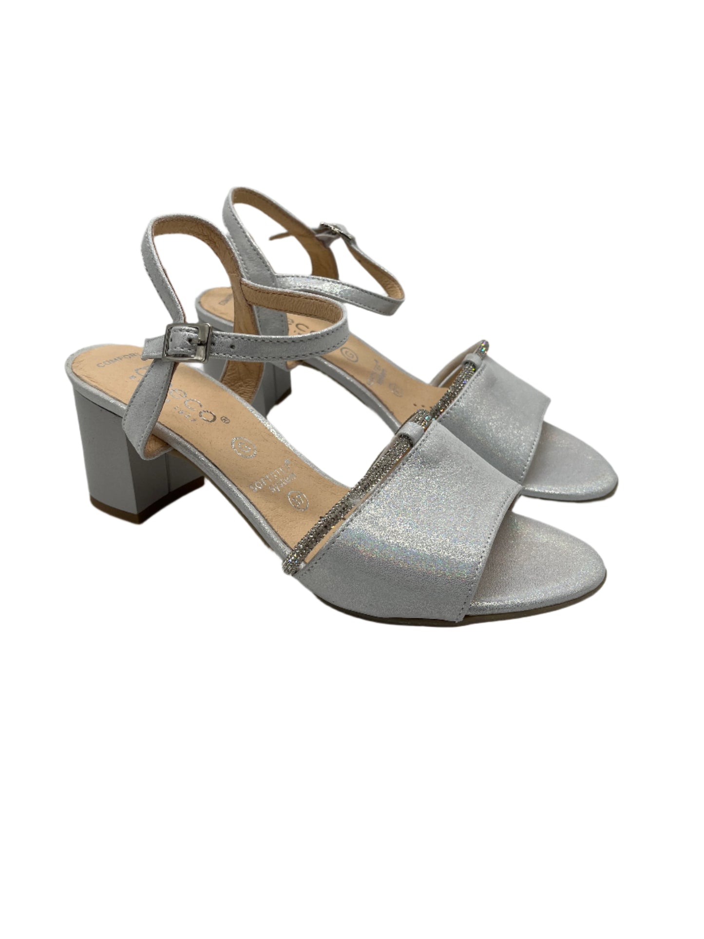 Bioeco by Arka 4040 2475+1661 Silver Leather Block Heel Sandals with Slingback Strap