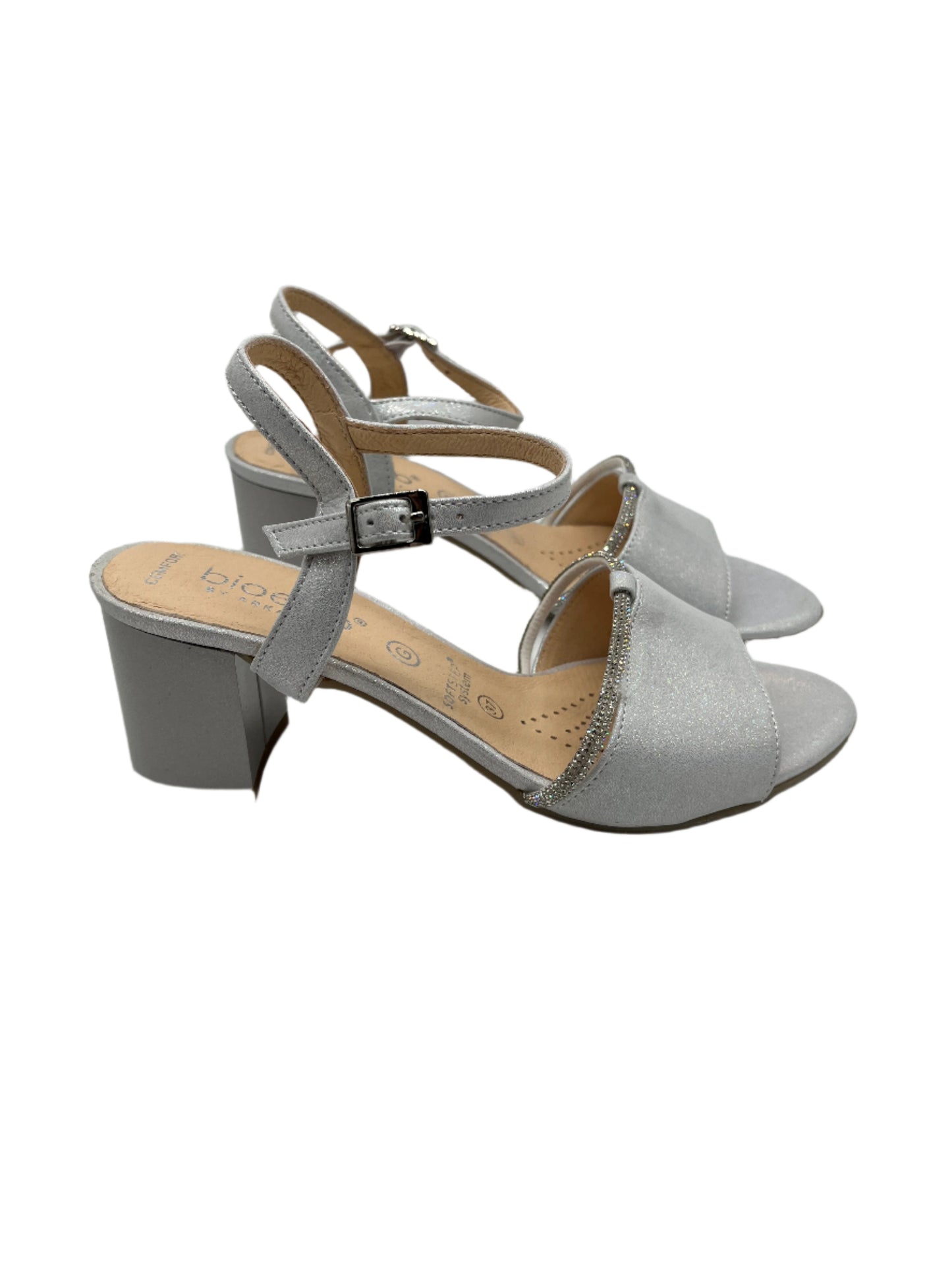 Bioeco by Arka 4040 2475+1661 Silver Leather Block Heel Sandals with Slingback Strap