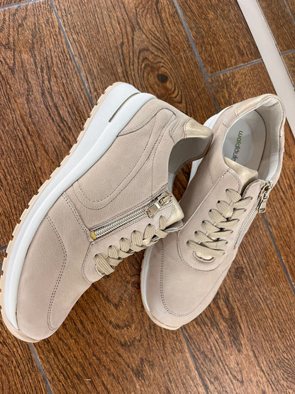 Waldlaufer 928002 201 095 H Inessa H Fit Beige Nubuck & Light Gold Trainers with Zip