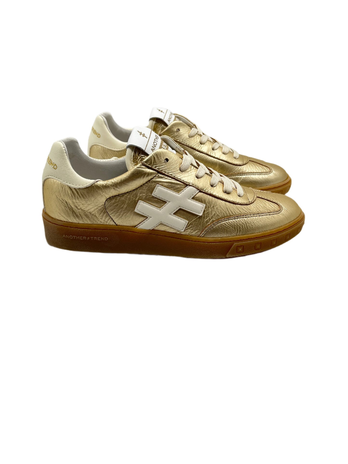 Another Trend A0382643 Platino Gold Trainers with White Heel & Logo