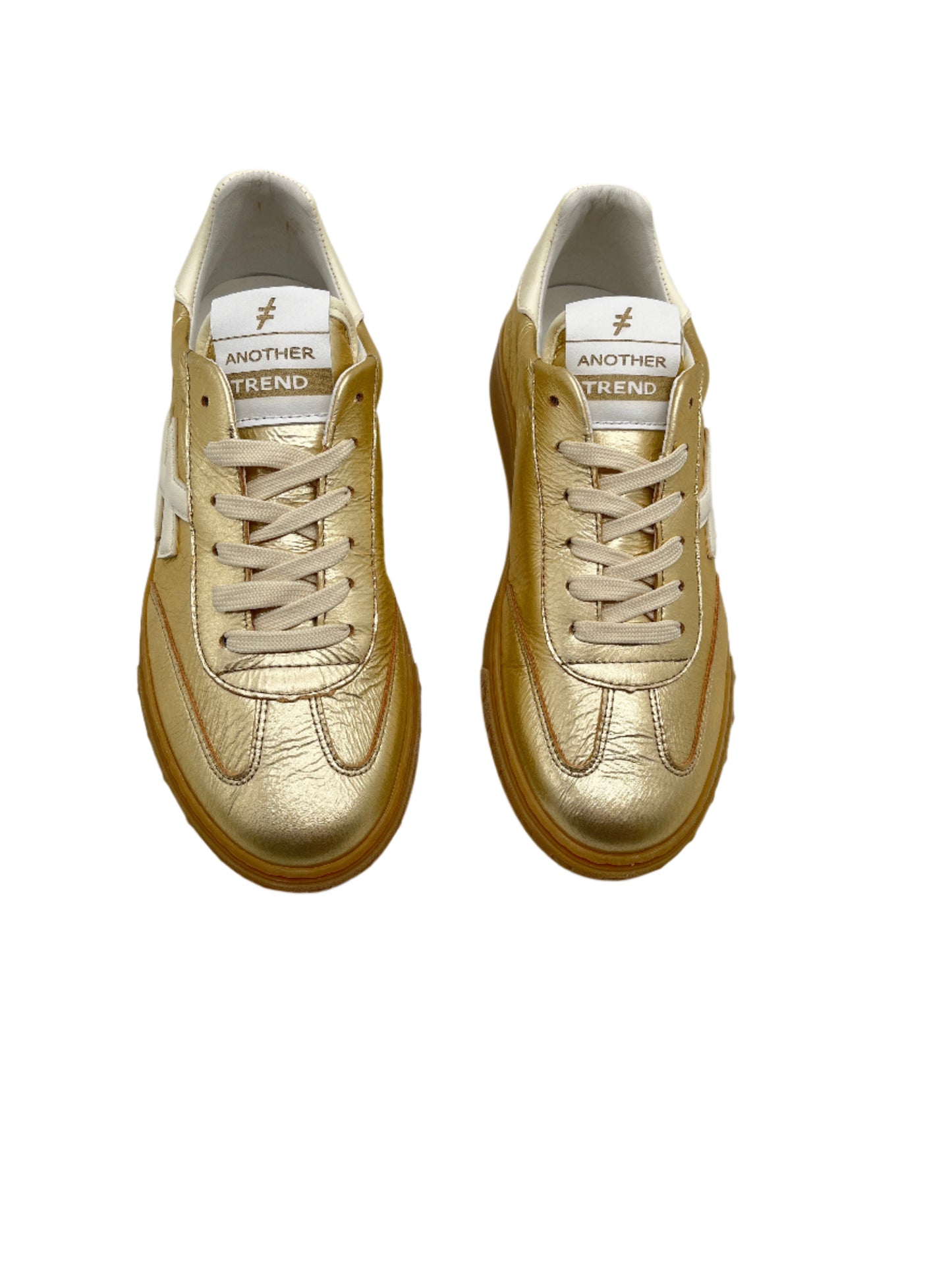 Another Trend A0382643 Platino Gold Trainers with White Heel & Logo