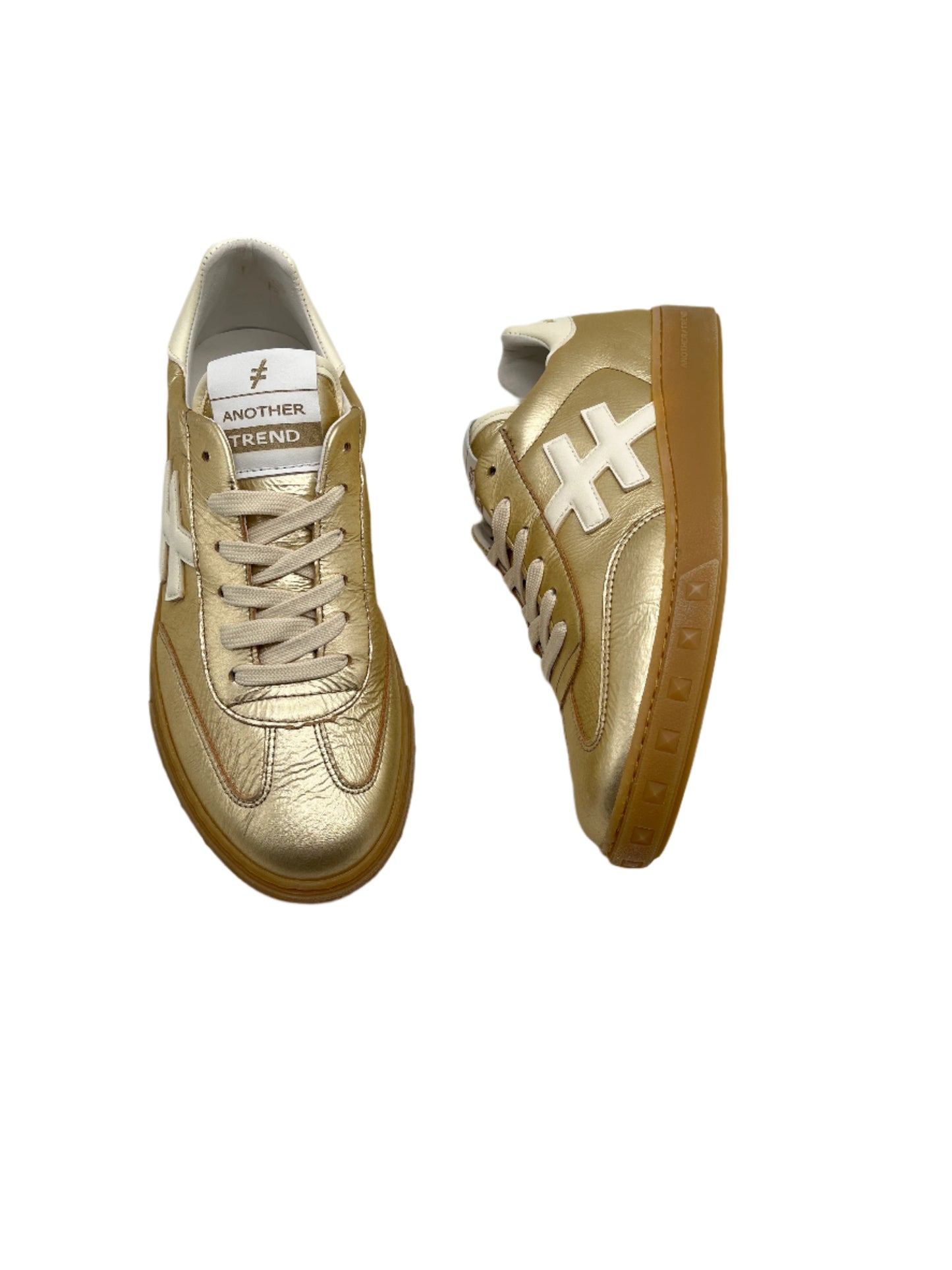 Another Trend A0382643 Platino Gold Trainers with White Heel & Logo