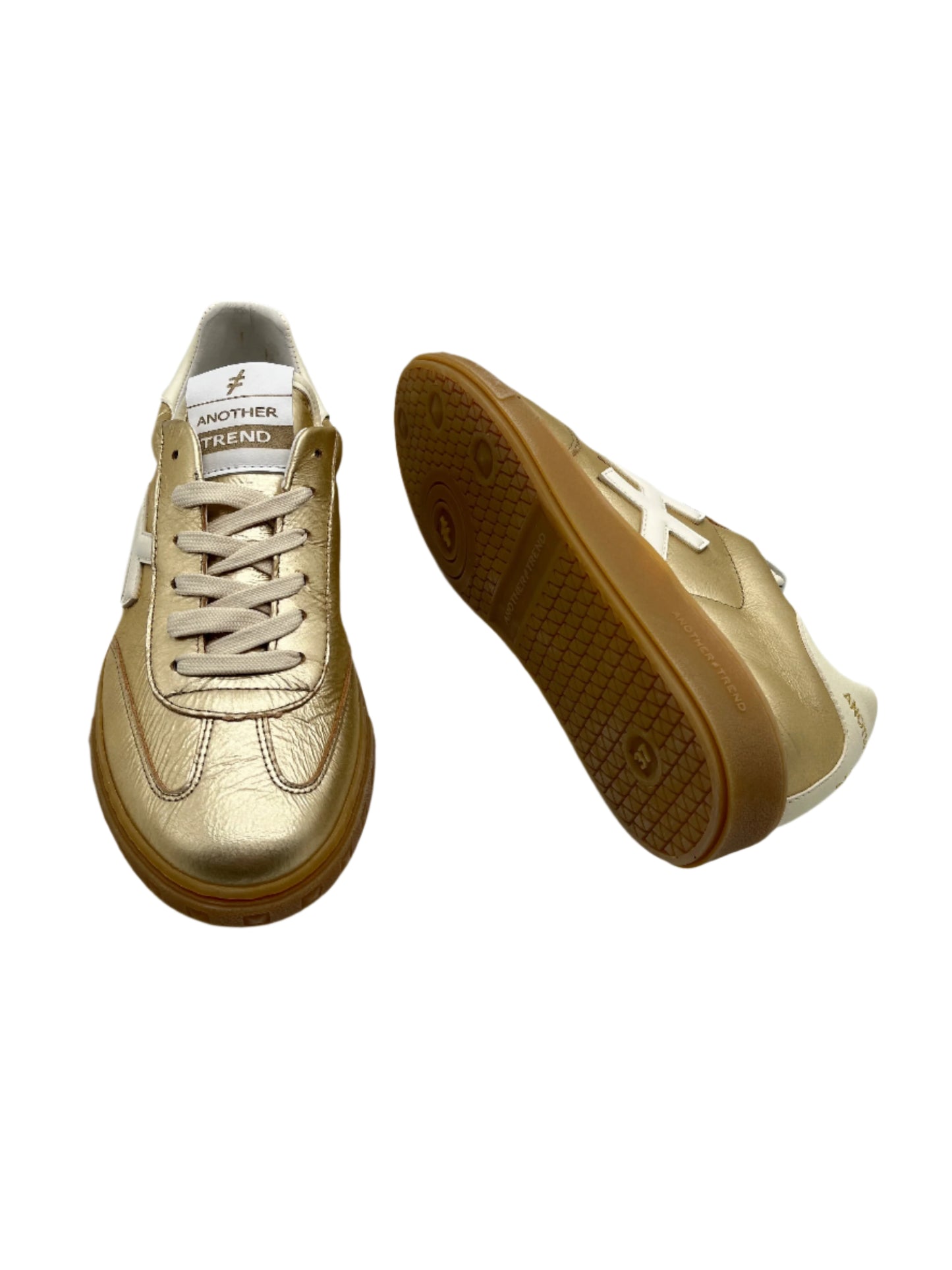 Another Trend A0382643 Platino Gold Trainers with White Heel & Logo