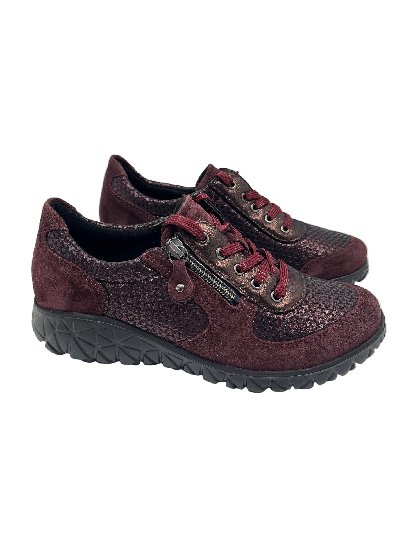 Waldlaufer H89001 304 020 Wine Shimmer Havy Soft Lace & Zip Sneakers