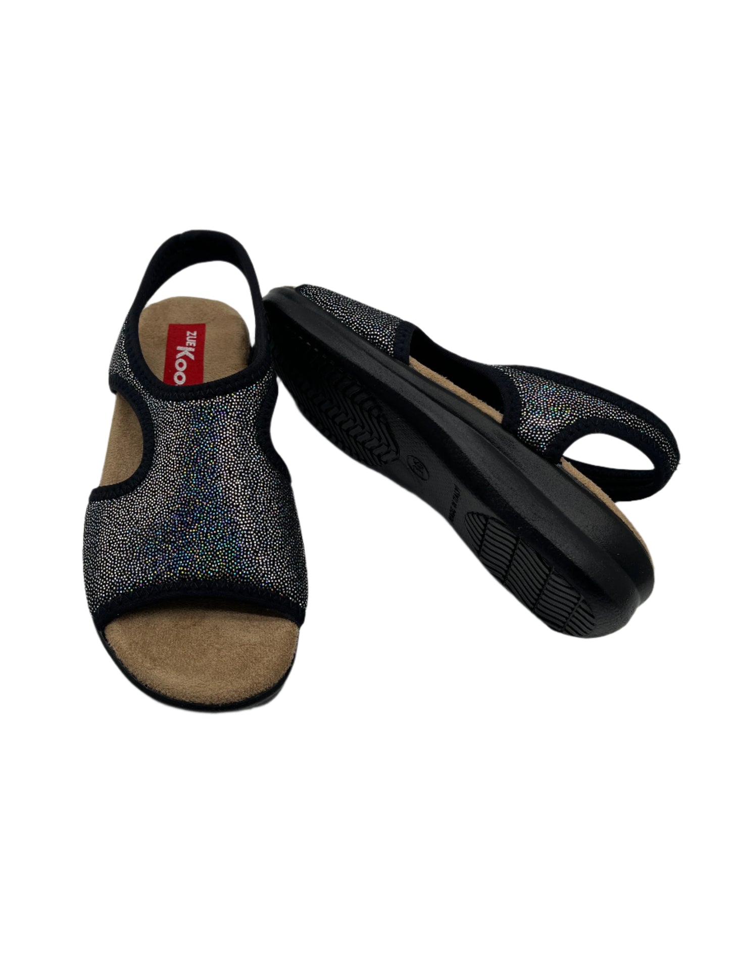 Zuekoos 8023.17 Black Glittery Multi Sparkle Sandals with Slingback Strap