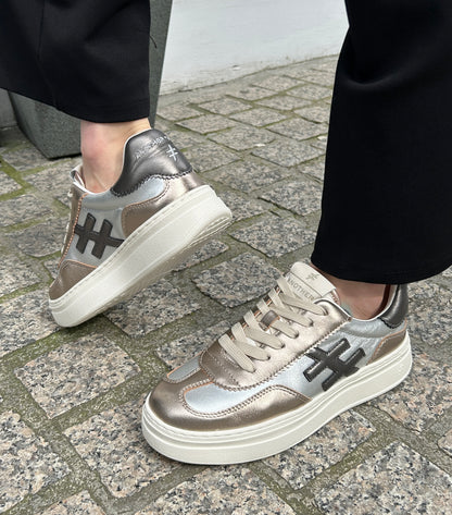 Another Trend A03561E5 Metal Silver & Gold Mix Thick Sole Trainers