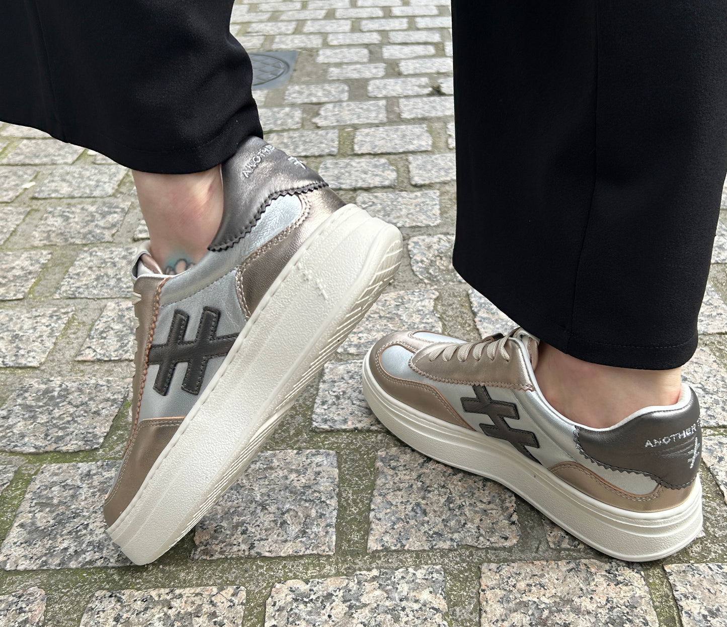 Another Trend A03561E5 Metal Silver & Gold Mix Thick Sole Trainers