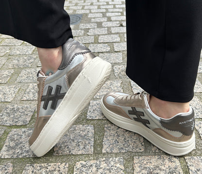Another Trend A03561E5 Metal Silver & Gold Mix Thick Sole Trainers