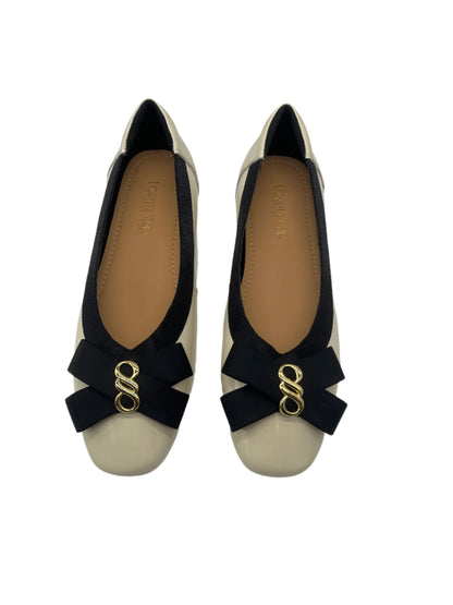 Loretta Vitale W5314 Beige Patent & Black Bow Slip On Shoes