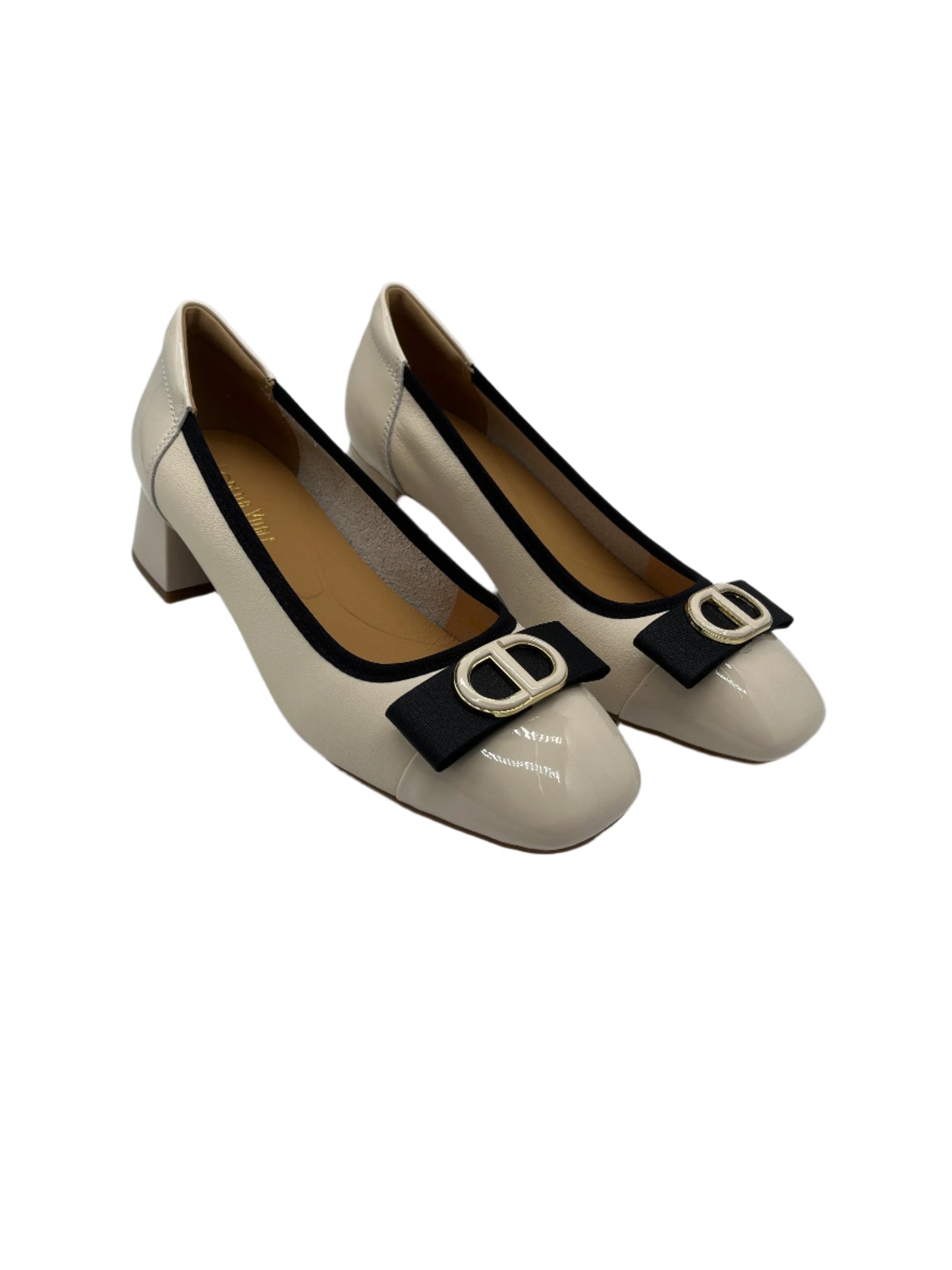 Loretta Vitale W5308 Cream Black Bow & Trim Slip On Shoes