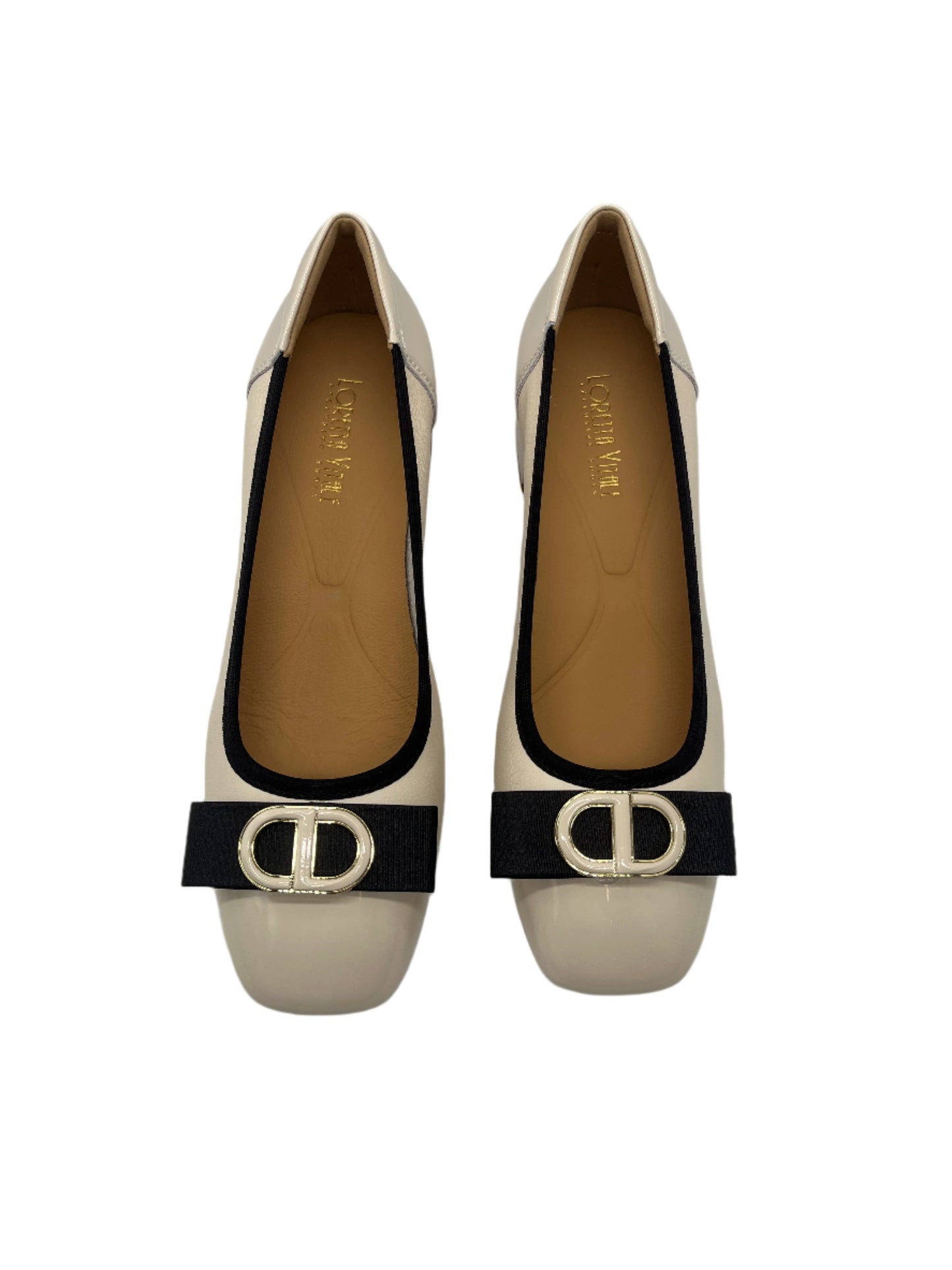 Loretta Vitale W5308 Cream Black Bow & Trim Slip On Shoes