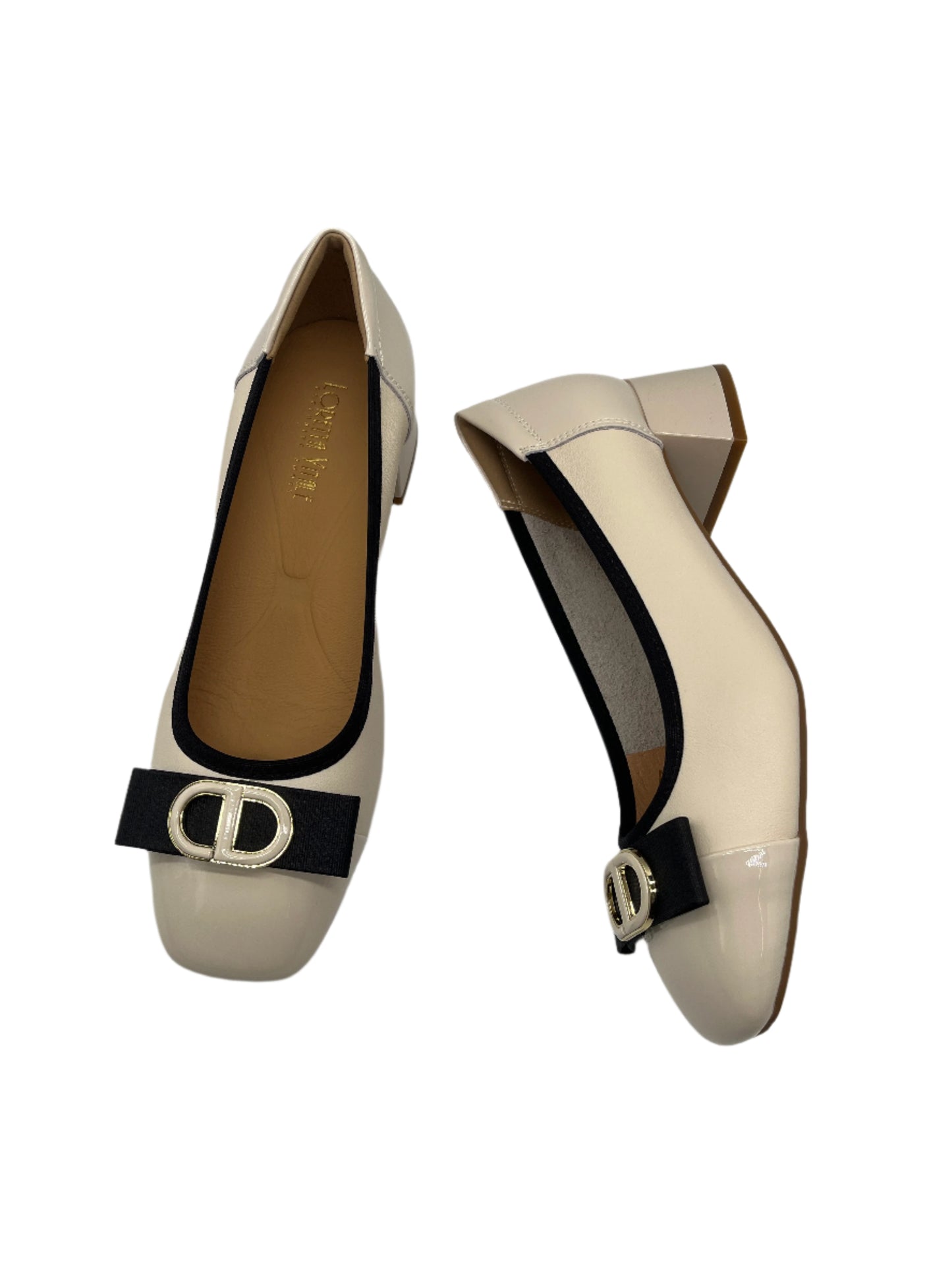 Loretta Vitale W5308 Cream Black Bow & Trim Slip On Shoes