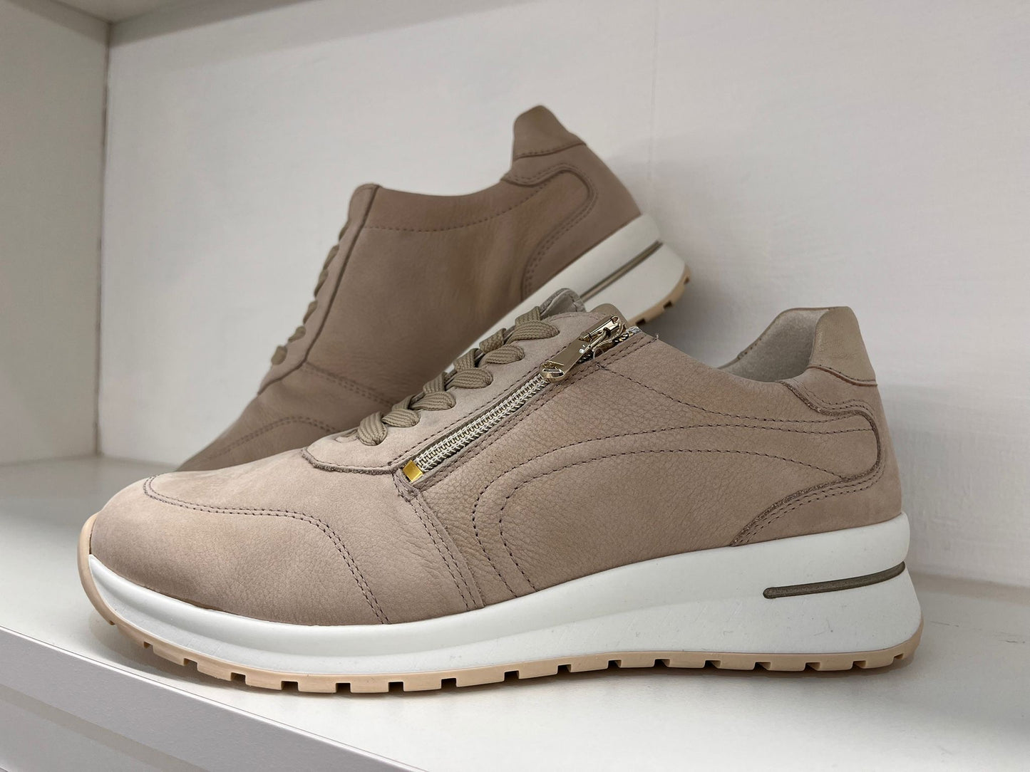 Waldlaufer 928002 201 095 H Inessa H Fit Beige Nubuck & Light Gold Trainers with Zip