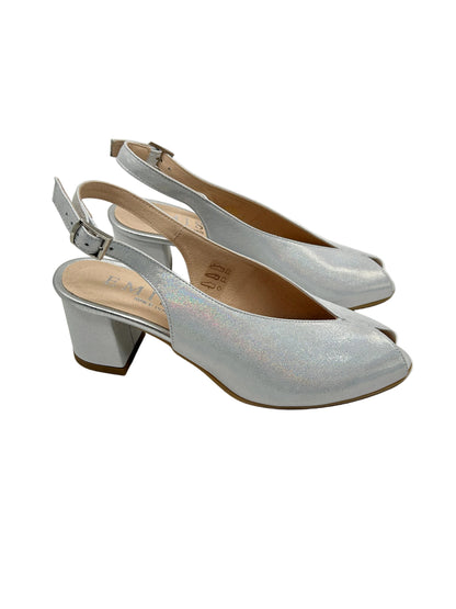 Emis S7372/F0320 553 Silver Slingback Block Heels with Peep Toe