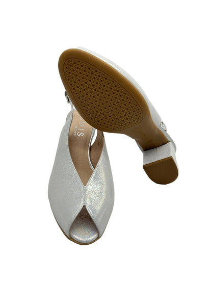 Emis S7372/F0320 553 Silver Slingback Block Heels with Peep Toe