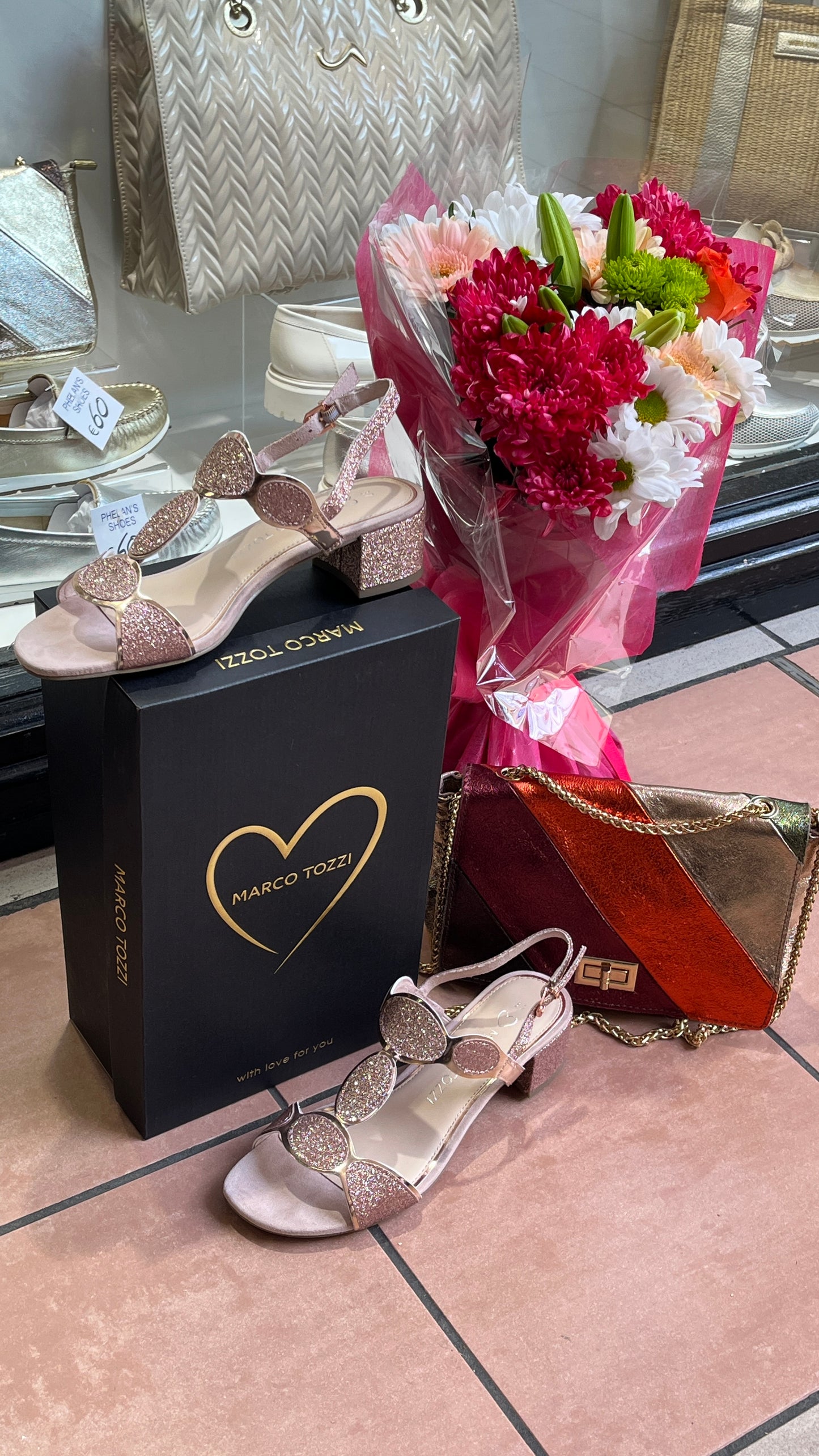 Marco Tozzi 2-28231-44 942 Rose Gold Combi Slingback Block Heel Sandals
