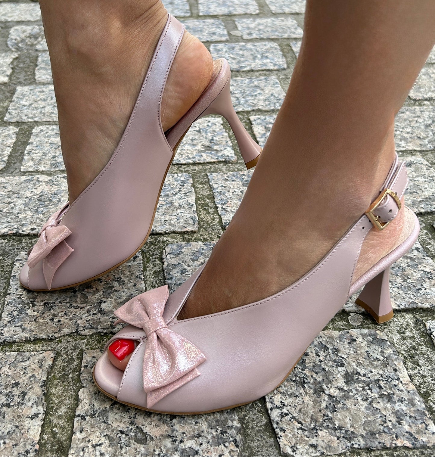 Emis S8497/218 624/492 Pink Slingback Heels with Peep Toe