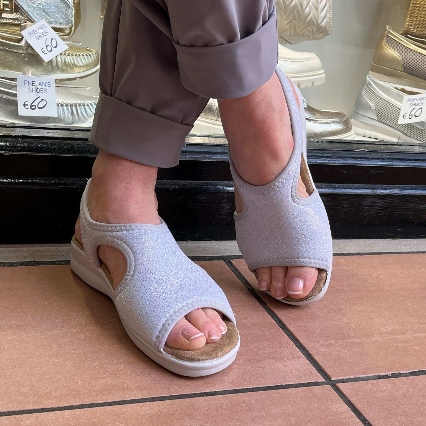 Zuekoos 8023.17 White Glittery Multi Sparkle Sandals with Slingback Strap