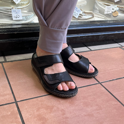 Zuekoos 101 Siyah Bolonia Black Slip On Sandals with 2 Velcro Straps
