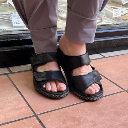 Zuekoos 101 Siyah Bolonia Black Slip On Sandals with 2 Velcro Straps