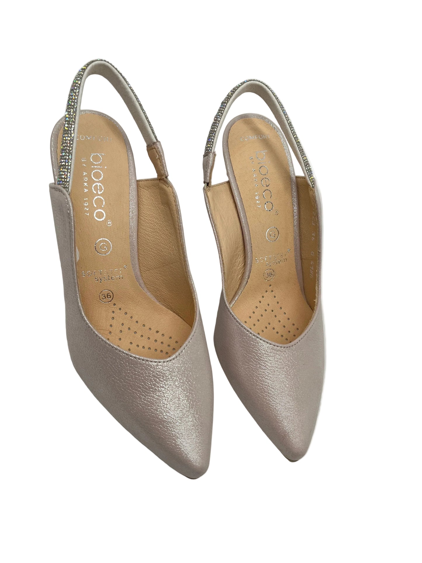 Bioeco by Arka 4186 2067+1661 Metallic Pink Shimmer Block Heels with Diamonte Strap