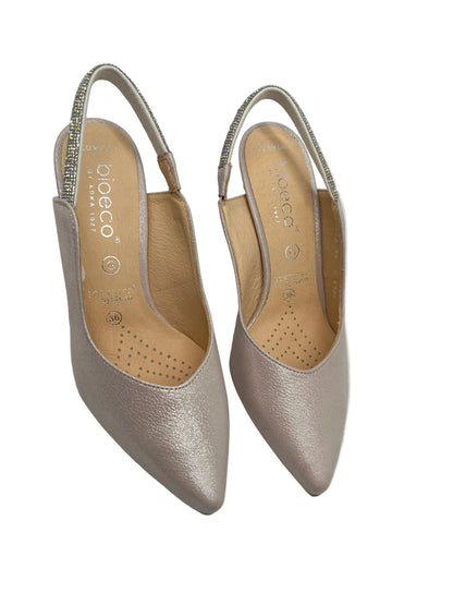Bioeco by Arka 4186 2067+1661 Metallic Pink Shimmer Block Heels with Diamonte Strap