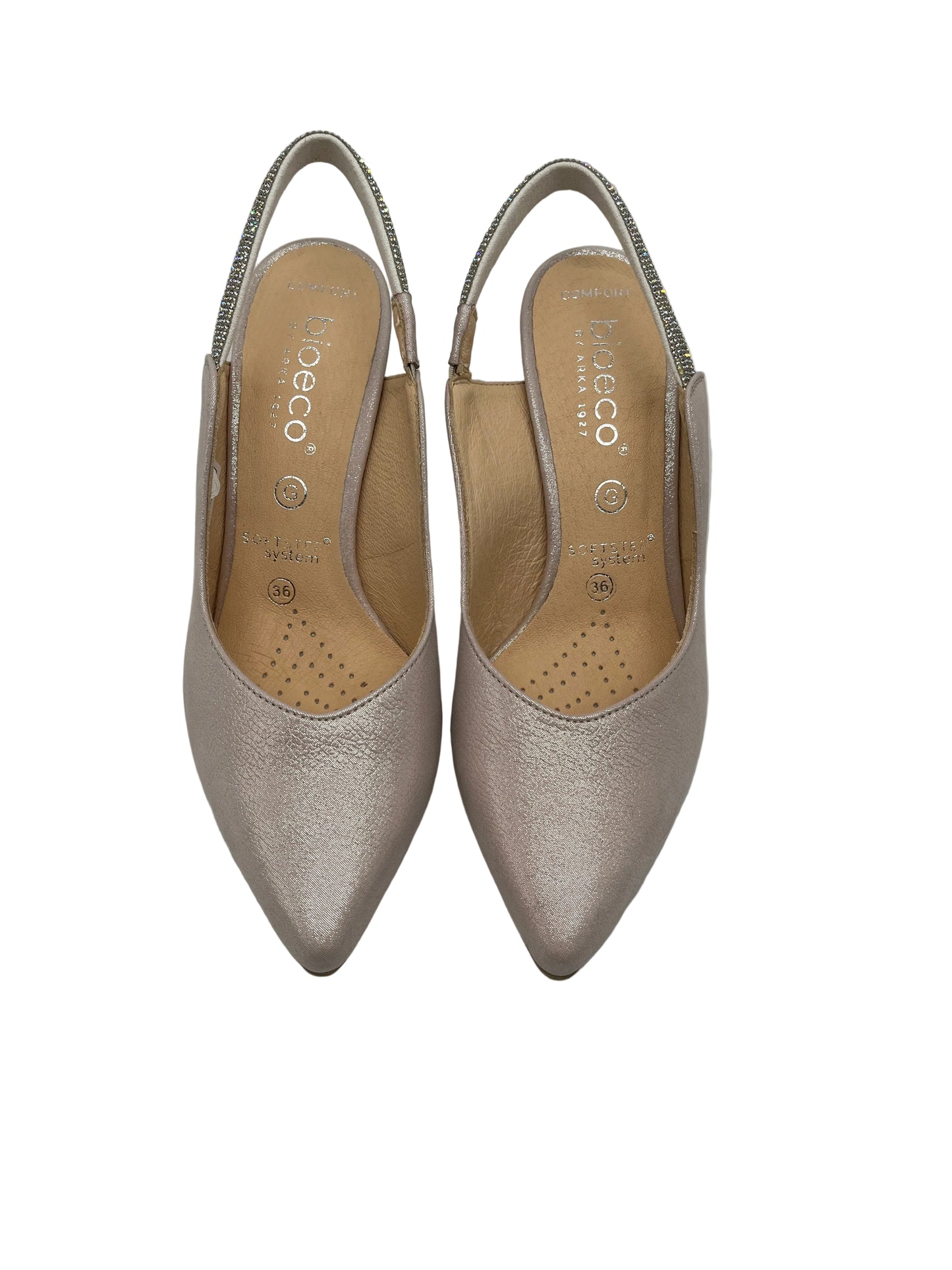 Bioeco by Arka 4186 2067+1661 Metallic Pink Shimmer Block Heels with Diamonte Strap