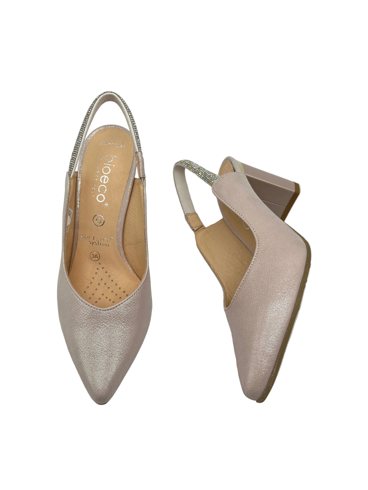 Bioeco by Arka 4186 2067+1661 Metallic Pink Shimmer Block Heels with Diamonte Strap