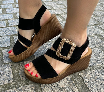 Gabor 84.771.17 Black F Fit Wedge Slingback Sandals