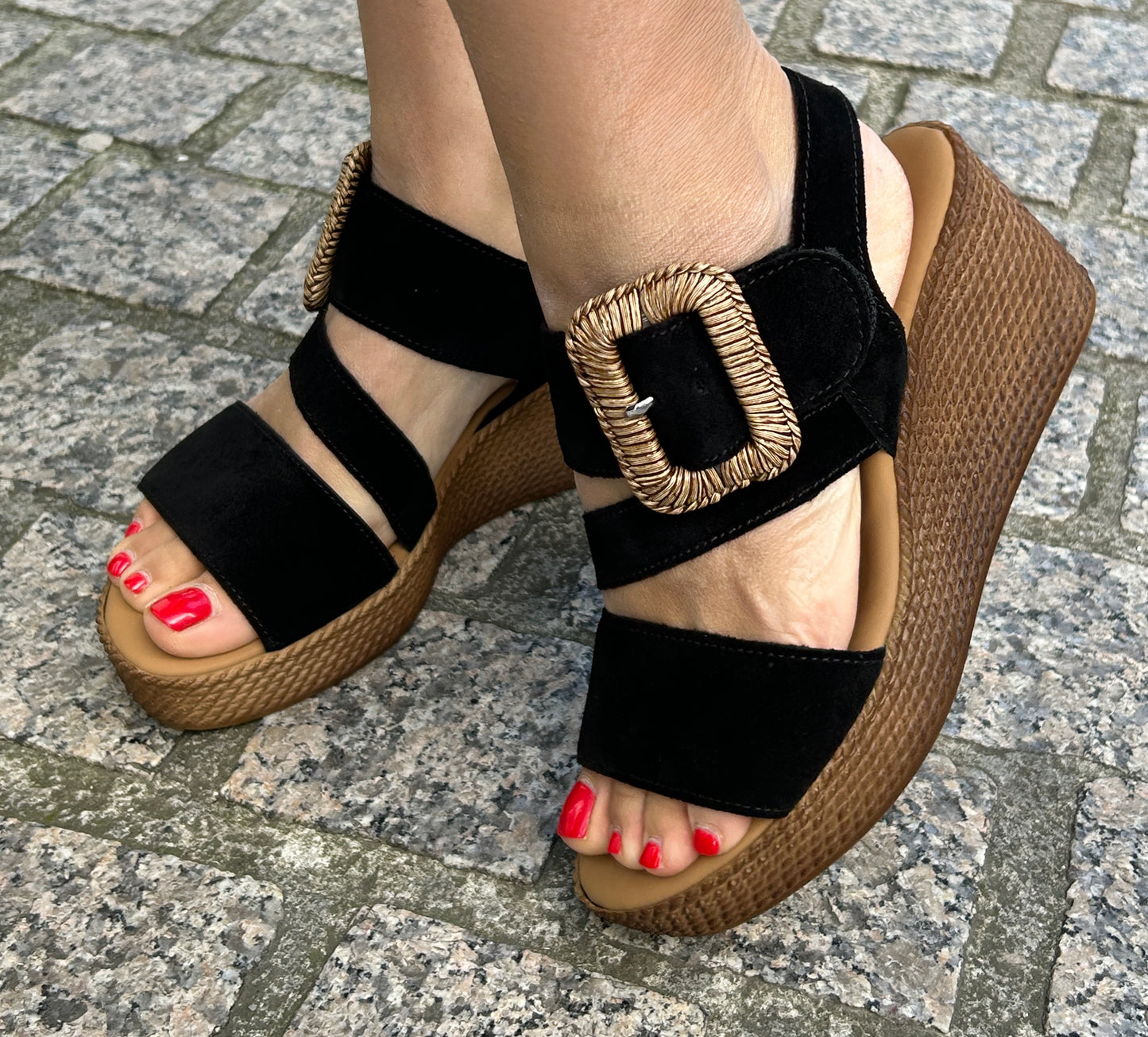 Gabor 84.771.17 Black F Fit Wedge Slingback Sandals