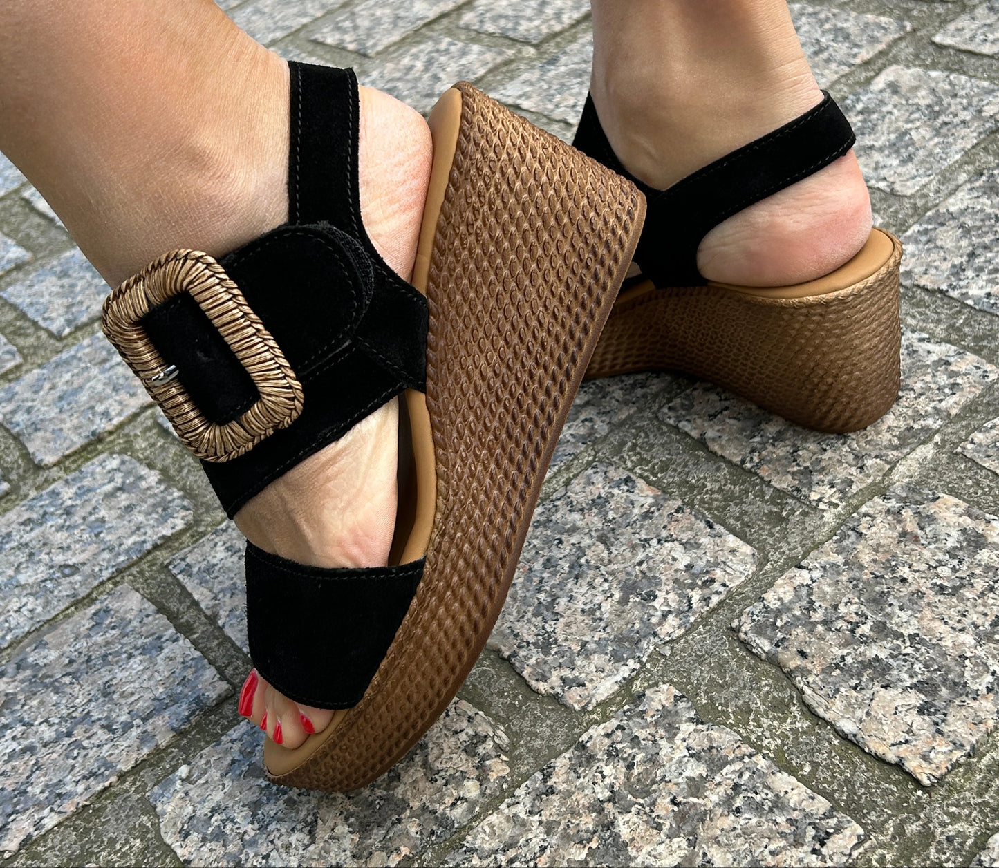 Gabor 84.771.17 Black F Fit Wedge Slingback Sandals
