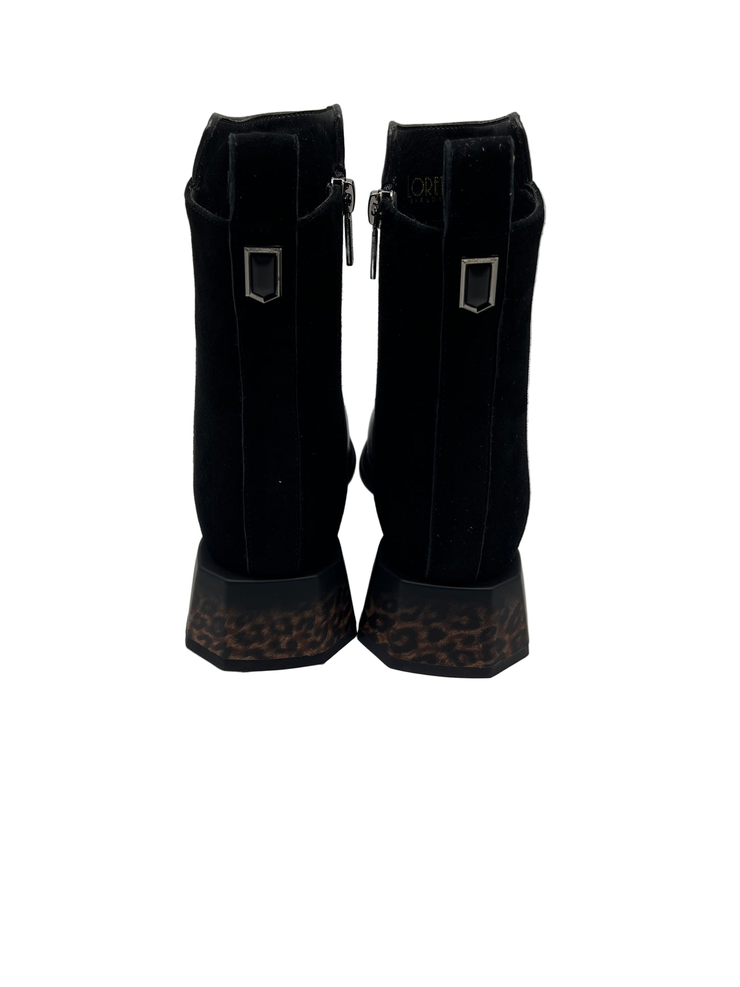 Loretta Vitale C4605 Black Leather & Suede Leopard Print Heel Ankle Boots