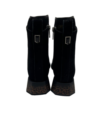 Loretta Vitale C4605 Black Leather & Suede Leopard Print Heel Ankle Boots