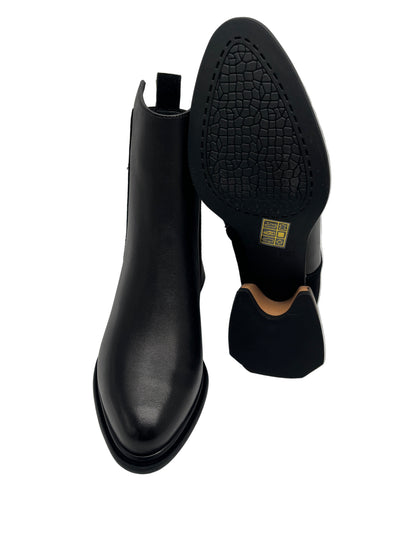 Loretta Vitale C4605 Black Leather & Suede Leopard Print Heel Ankle Boots