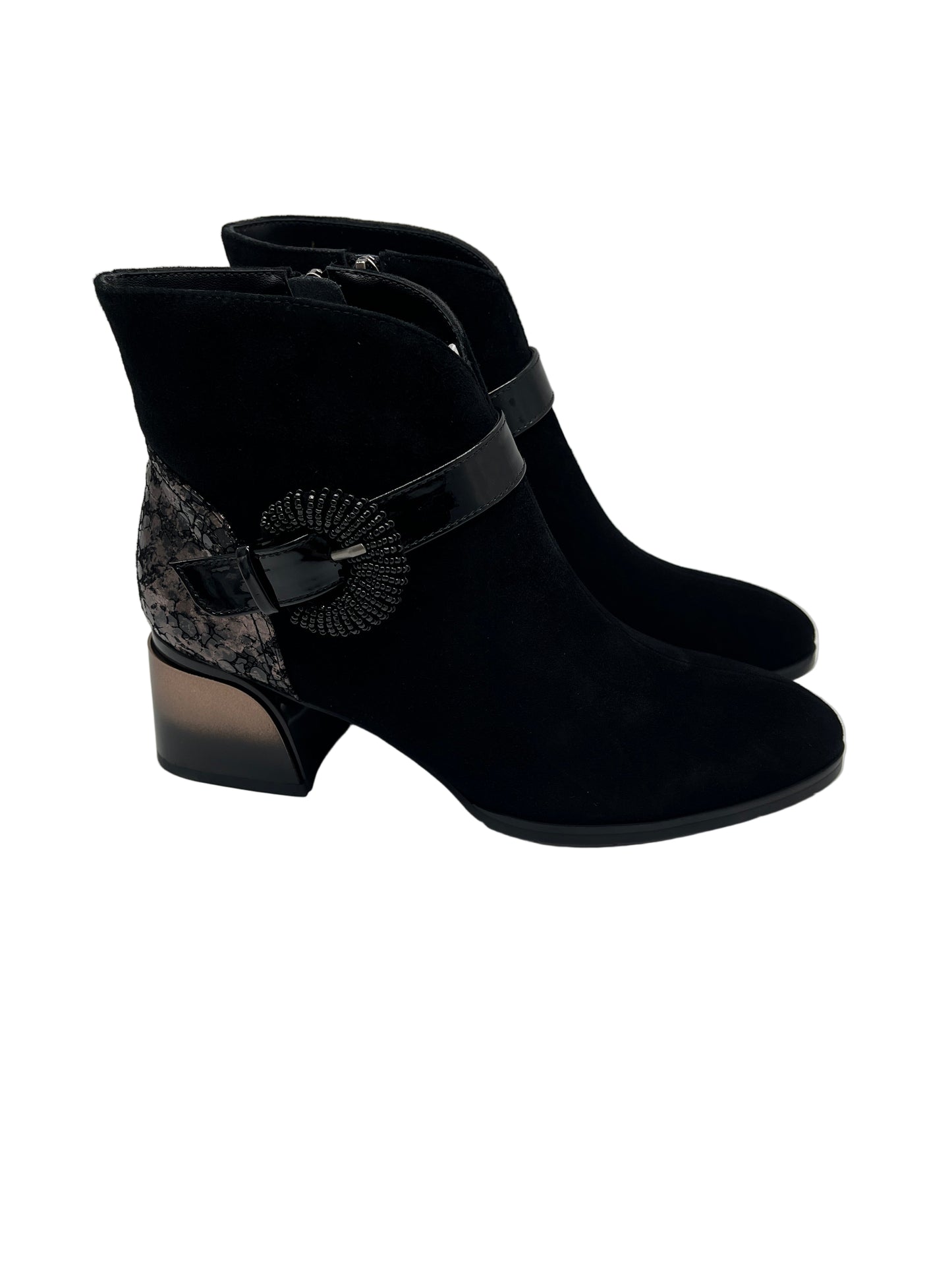 Loretta Vitale C3849A Black Suede Ankle Boots with Ombre Heel