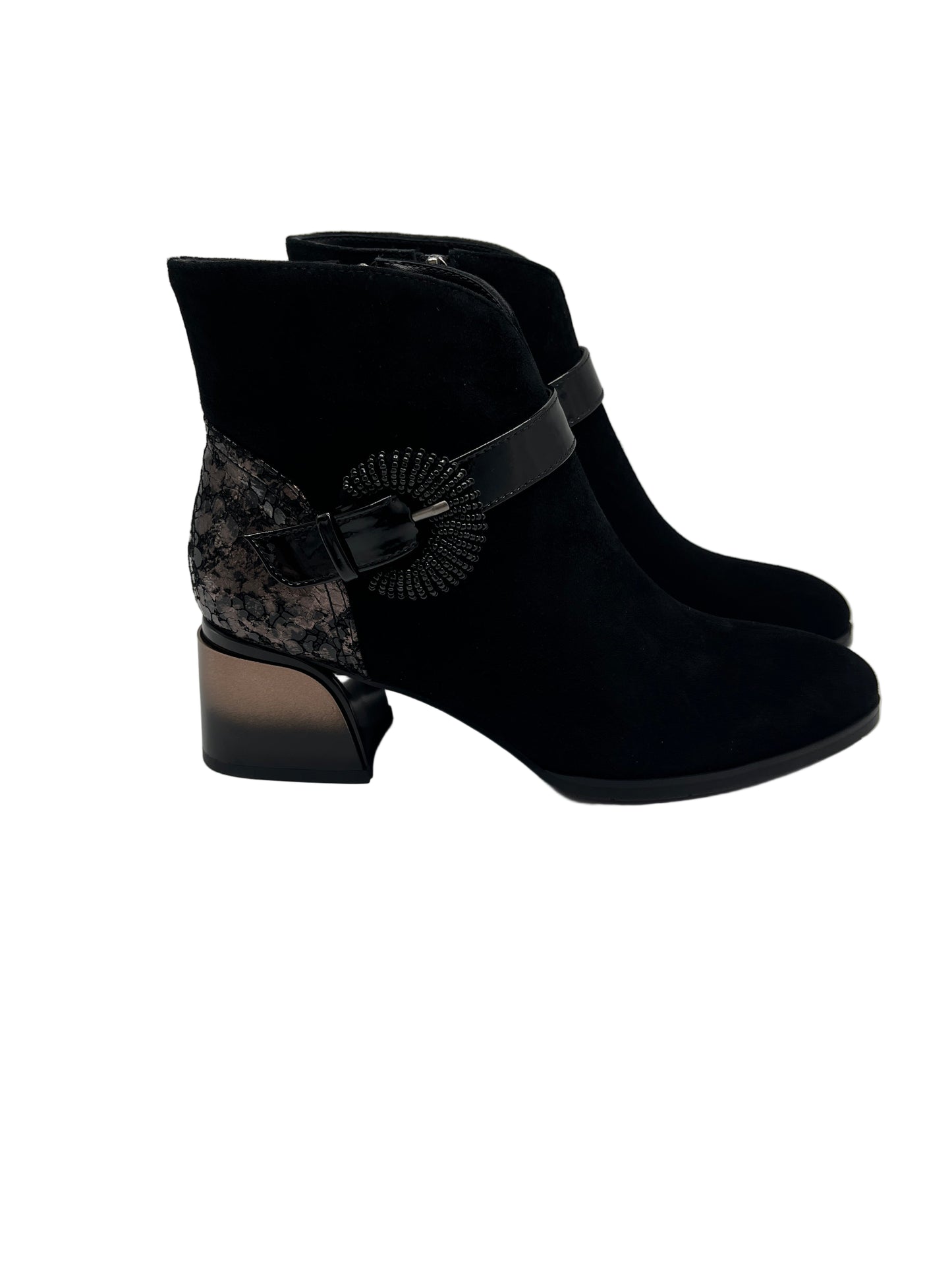Loretta Vitale C3849A Black Suede Ankle Boots with Ombre Heel