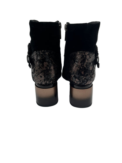 Loretta Vitale C3849A Black Suede Ankle Boots with Ombre Heel