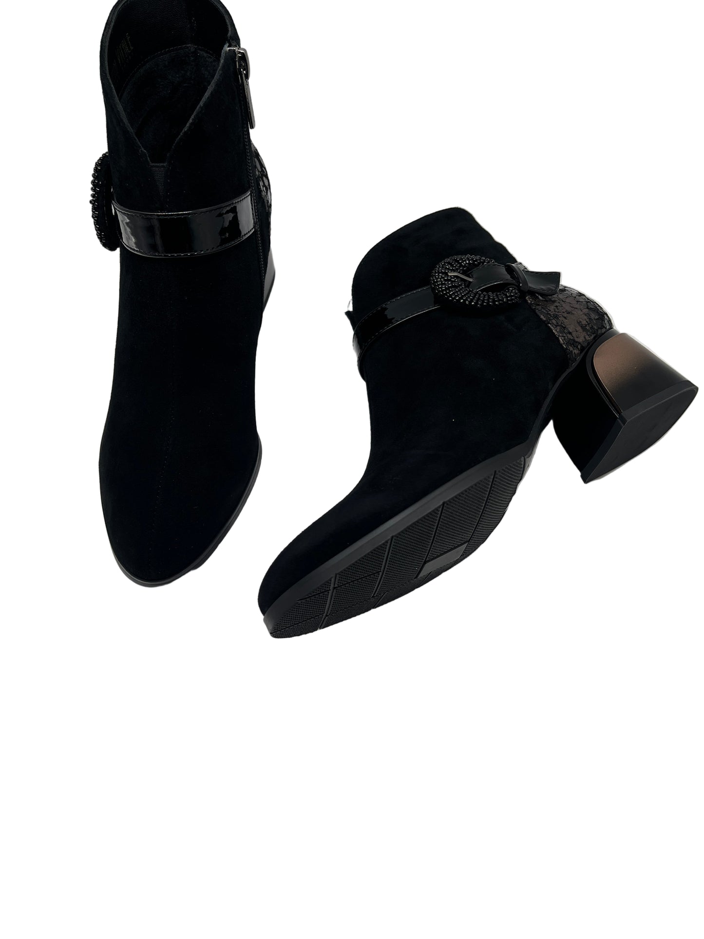 Loretta Vitale C3849A Black Suede Ankle Boots with Ombre Heel