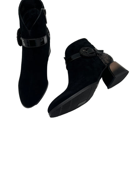 Loretta Vitale C3849A Black Suede Ankle Boots with Ombre Heel