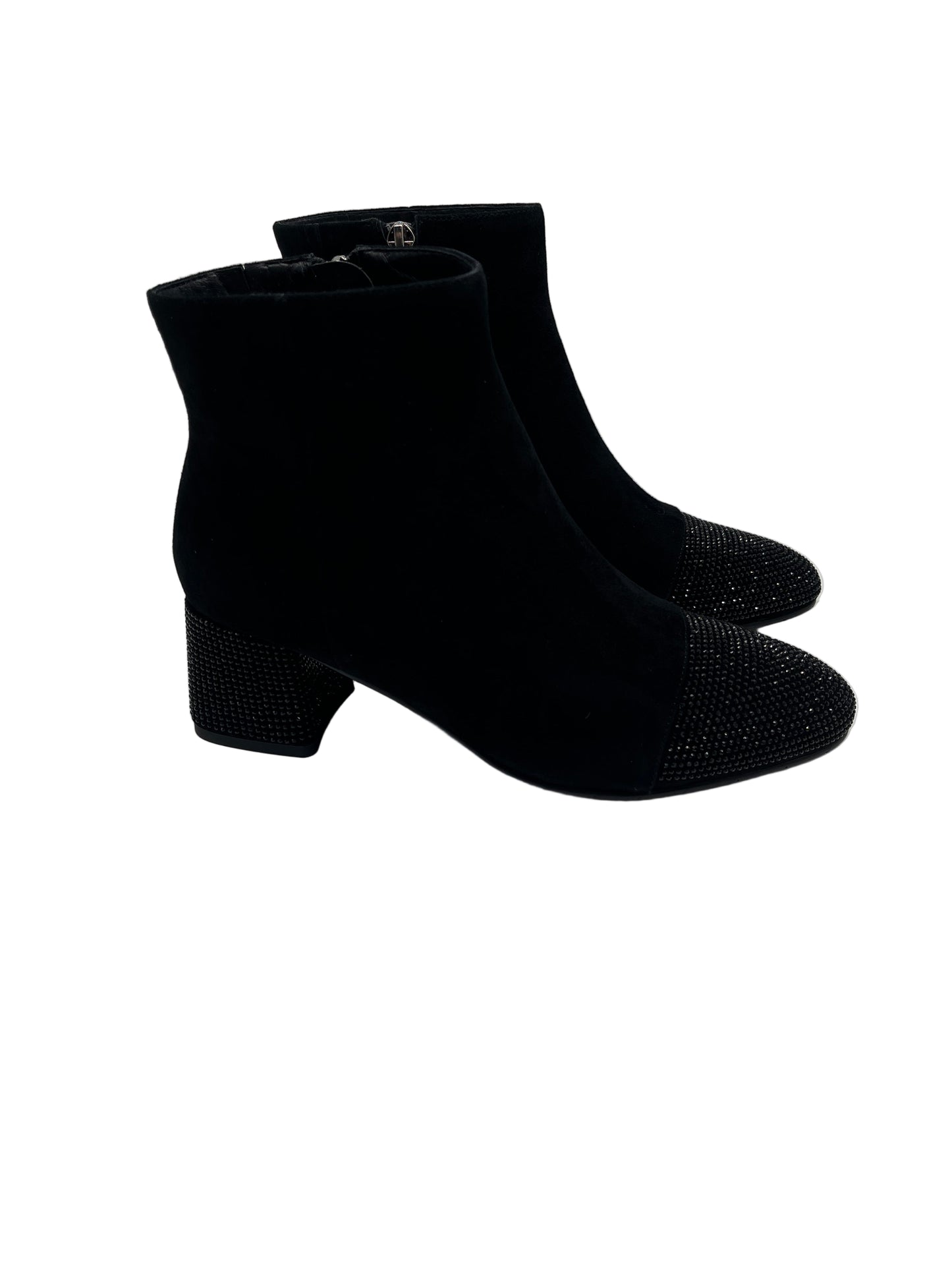 Loretta Vitale C1507 Black Suede & Sparkle Toe & Heel Ankle Boots