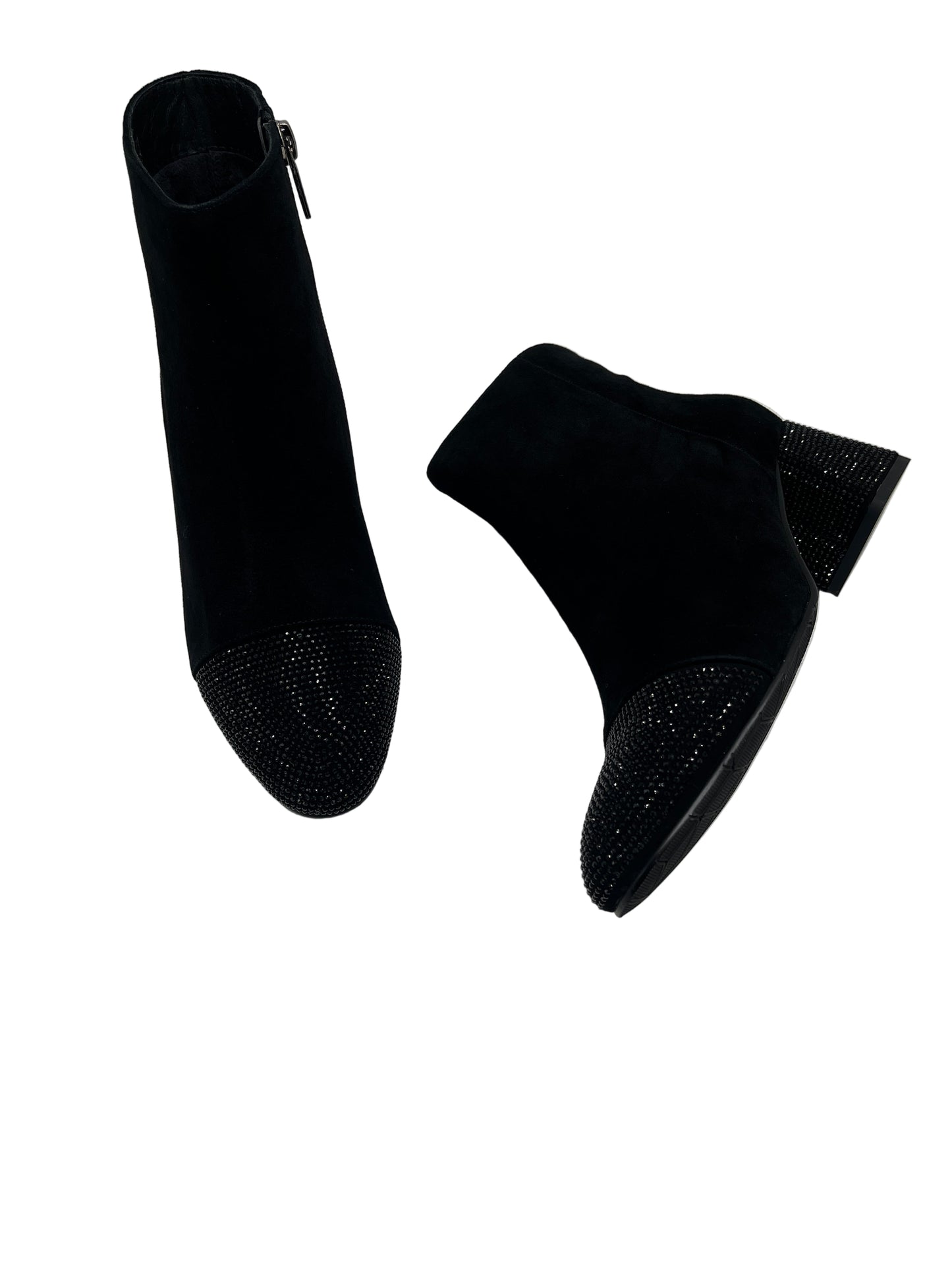 Loretta Vitale C1507 Black Suede & Sparkle Toe & Heel Ankle Boots