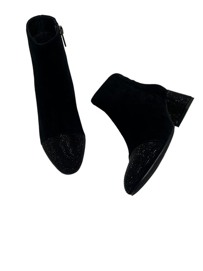 Loretta Vitale C1507 Black Suede & Sparkle Toe & Heel Ankle Boots