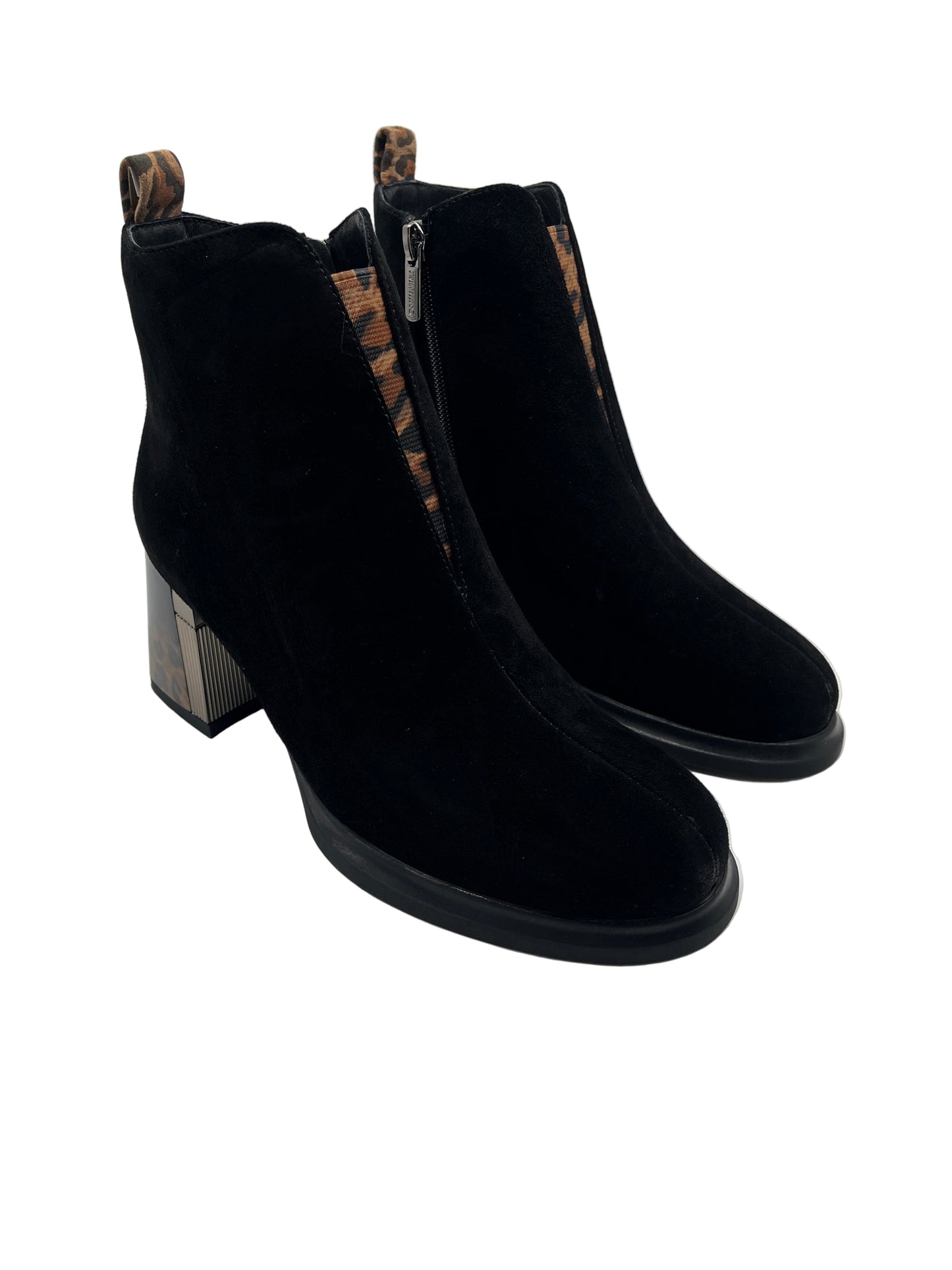 Loretta Vitale C6911 Black Suede Ankle Boots with Leopard Heel