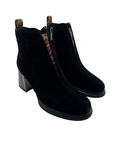Loretta Vitale C6911 Black Suede Ankle Boots with Leopard Heel