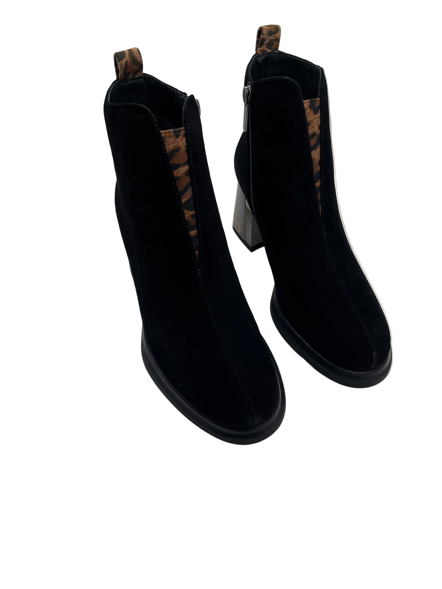 Loretta Vitale C6911 Black Suede Ankle Boots with Leopard Heel
