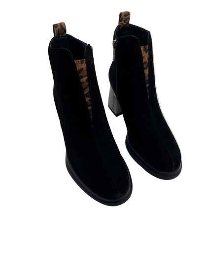 Loretta Vitale C6911 Black Suede Ankle Boots with Leopard Heel