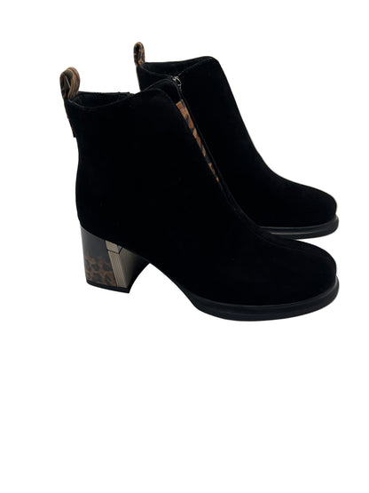 Loretta Vitale C6911 Black Suede Ankle Boots with Leopard Heel