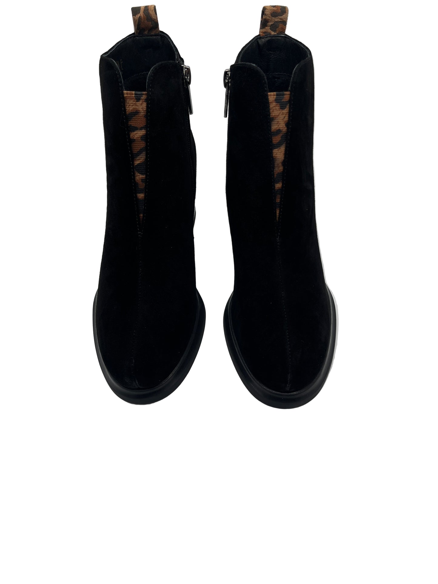 Loretta Vitale C6911 Black Suede Ankle Boots with Leopard Heel