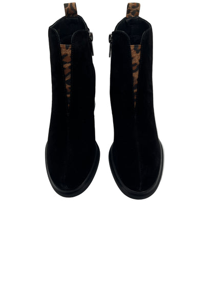 Loretta Vitale C6911 Black Suede Ankle Boots with Leopard Heel